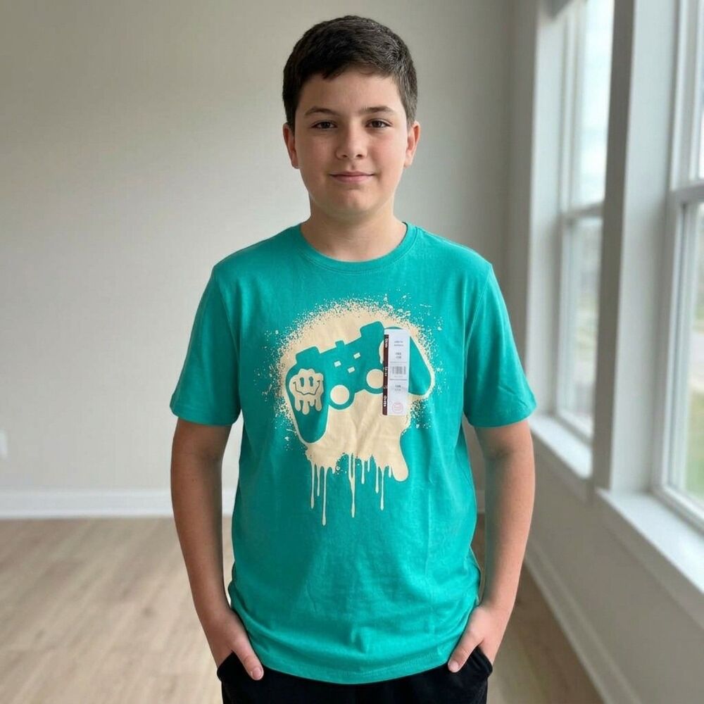 NWT Wonder Nation Boys XXL 18 Teal Video Game Controller Drip Graphic T-Shirt